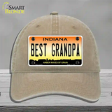 Best Grandpa Indiana Novelty License Plate Hat Unconstructed Cotton / Khaki