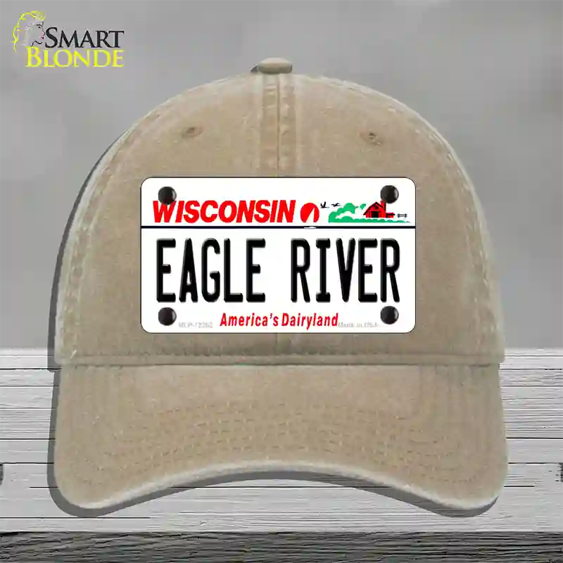 Wisconsin Eagle River Novelty License Plate Hat Unconstructed Cotton / Khaki