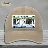 Michigan Best Grandpa Novelty License Plate Hat Unconstructed Cotton / Khaki