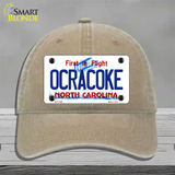 Ocracoke North Carolina Novelty License Plate Hat Unconstructed Cotton / Khaki