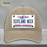 North Carolina Scotland Neck Novelty License Plate Hat Unconstructed Cotton / Khaki