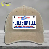 North Carolina Robersonville Novelty License Plate Hat Unconstructed Cotton / Khaki