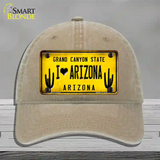 I love Arizona Yellow Novelty License Plate Hat Unconstructed Cotton / Khaki