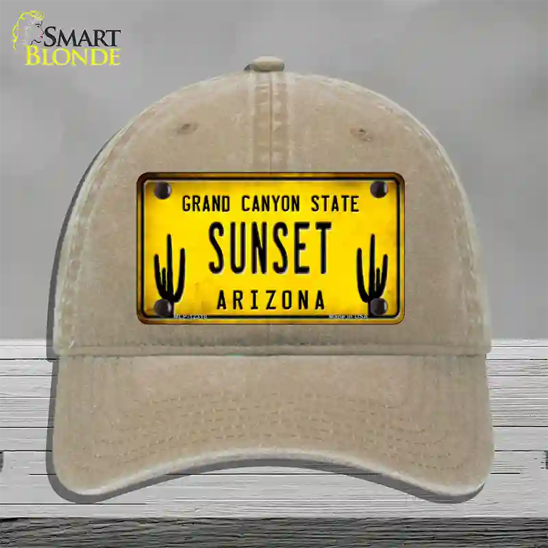 Arizona Sunset Novelty License Plate Hat Unconstructed Cotton / Khaki