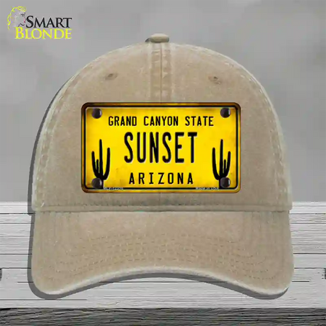 Arizona Sunset Novelty License Plate Hat Unconstructed Cotton / Khaki