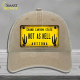 Arizona Hot as Hell Novelty License Plate Hat Unconstructed Cotton / Khaki