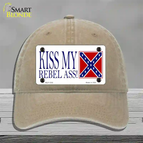 Kiss My Rebel Ass Novelty License Plate Hat Unconstructed Cotton / Khaki