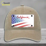 California Plate American Flag Novelty License Plate Hat Unconstructed Cotton / Khaki