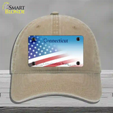 Connecticut with American Flag Novelty License Plate Hat Unconstructed Cotton / Khaki