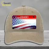 Idaho with American Flag Novelty License Plate Hat Unconstructed Cotton / Khaki