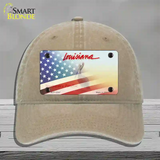 Louisiana with American Flag Novelty License Plate Hat Unconstructed Cotton / Khaki