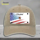 Maryland with American Flag Novelty License Plate Hat Unconstructed Cotton / Khaki