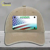 Missouri with American Flag Novelty License Plate Hat Unconstructed Cotton / Khaki