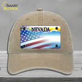 Nevada with American Flag Novelty License Plate Hat Unconstructed Cotton / Khaki