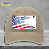 North Carolina with American Flag Novelty License Plate Hat Unconstructed Cotton / Khaki