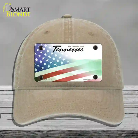 Tennessee with American Flag Novelty License Plate Hat Unconstructed Cotton / Khaki