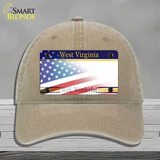 West Virginia with American Flag Novelty License Plate Hat Unconstructed Cotton / Khaki