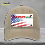 Wisconsin with American Flag Novelty License Plate Hat Unconstructed Cotton / Khaki