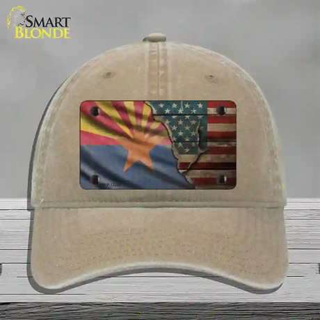 Arizona/American Flag Novelty License Plate Hat Unconstructed Cotton / Khaki