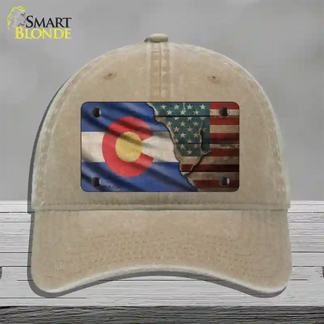 Colorado/American Flag Novelty License Plate Hat Unconstructed Cotton / Khaki