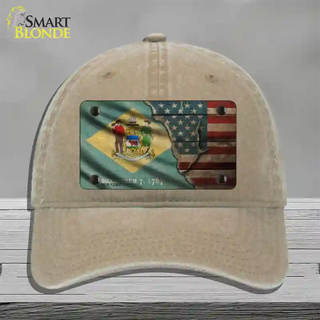 Delaware/American Flag Novelty License Plate Hat Unconstructed Cotton / Khaki