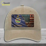 Kansas/American Flag Novelty License Plate Hat Unconstructed Cotton / Khaki