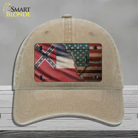 Mississippi/American Flag Novelty License Plate Hat Unconstructed Cotton / Khaki