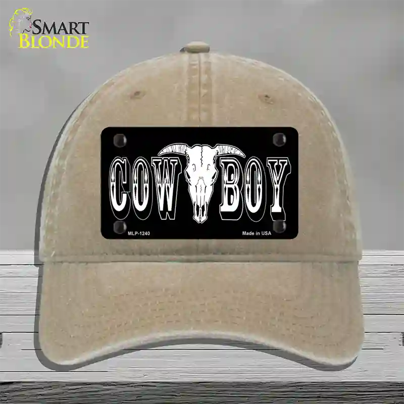 Cowboy Longhorn Skull Novelty License Plate Hat Unconstructed Cotton / Khaki