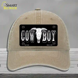 Cowboy Longhorn Skull Novelty License Plate Hat Unconstructed Cotton / Khaki