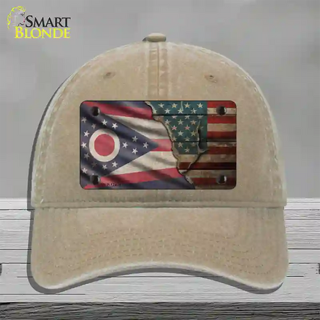 Ohio/American Flag Novelty License Plate Hat Unconstructed Cotton / Khaki