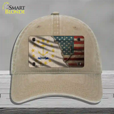 Rhode Island/American Flag Novelty License Plate Hat Unconstructed Cotton / Khaki