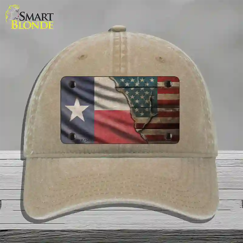 Texas/American Flag Novelty License Plate Hat Unconstructed Cotton / Khaki