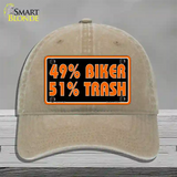 49% Biker 51% Trash Novelty License Plate Hat Unconstructed Cotton / Khaki