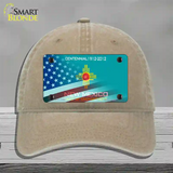 New Mexico Teal with American Flag Novelty License Plate Hat Unconstructed Cotton / Khaki