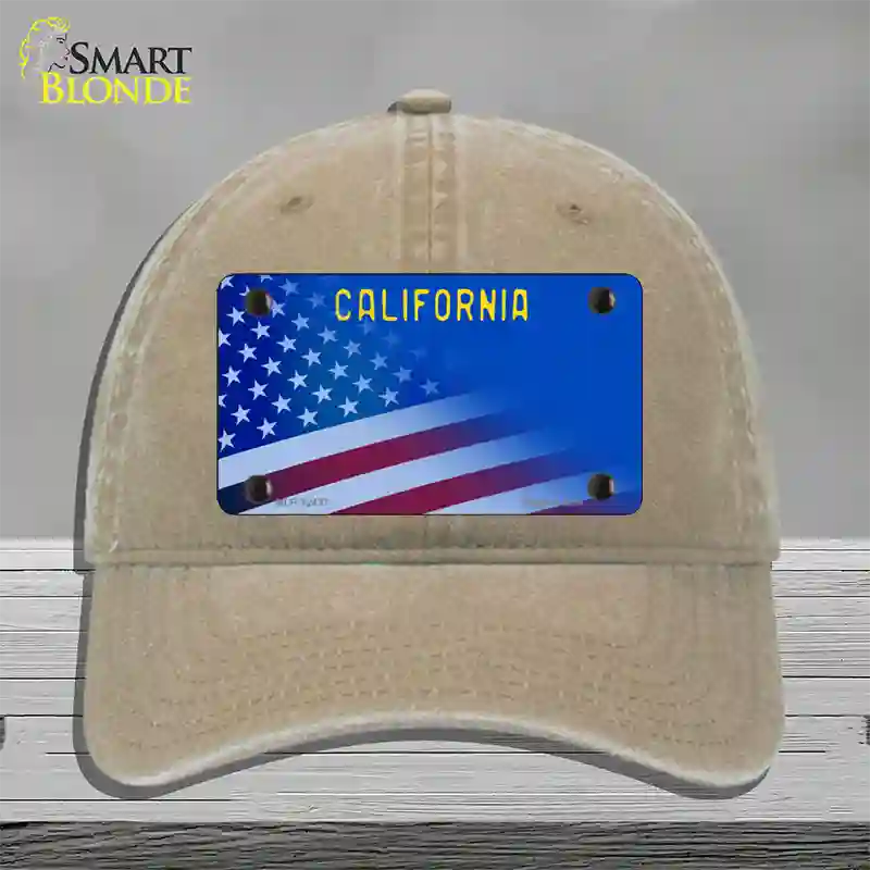 California with Blue California Plate Novelty License Plate Hat Unconstructed Cotton / Khaki