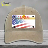 California Golden with American Flag Novelty License Plate Hat Unconstructed Cotton / Khaki