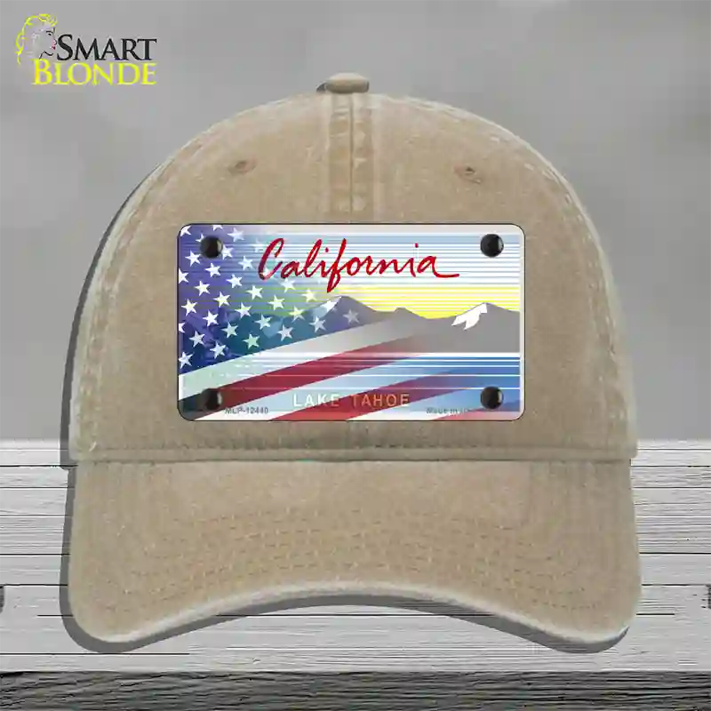 California Tahoe Plate American Flag Novelty License Plate Hat Unconstructed Cotton / Khaki