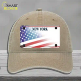 New York Liberty Plate American Flag Novelty License Plate Hat Unconstructed Cotton / Khaki