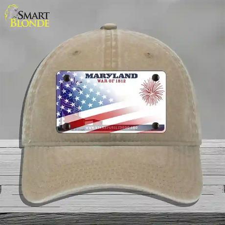 Maryland War Plate American Flag Novelty License Plate Hat Unconstructed Cotton / Khaki