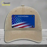 Michigan Great Lakes Plate American Flag Novelty License Plate Hat Unconstructed Cotton / Khaki