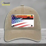 Nebraska Amber with American Flag Novelty License Plate Hat Unconstructed Cotton / Khaki