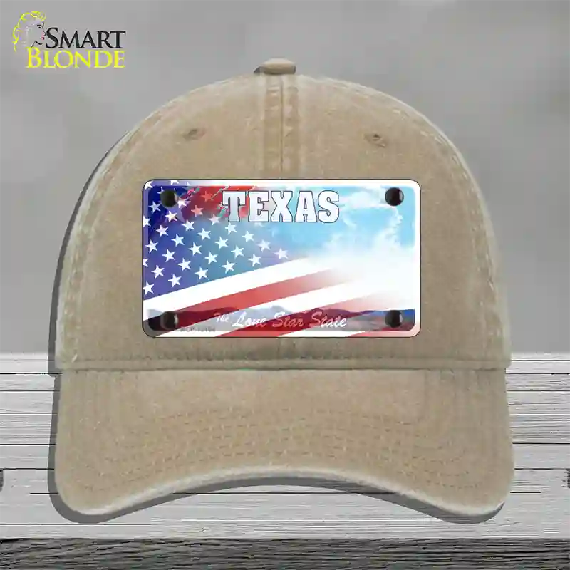 Texas Lone Star Plate American Flag Novelty License Plate Hat Unconstructed Cotton / Khaki