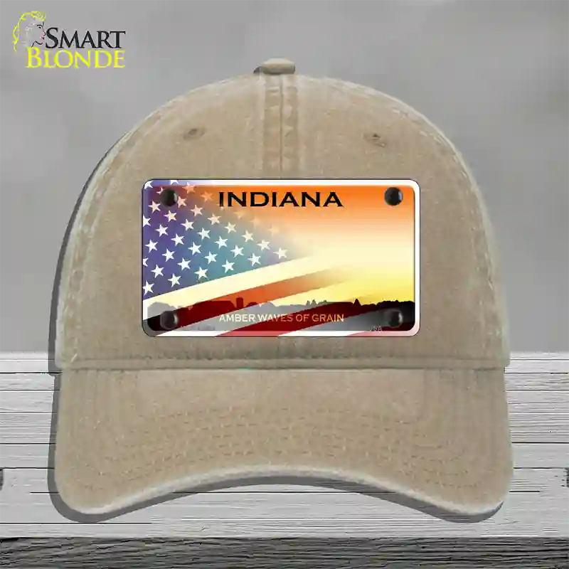 Indiana Amber Waves Plate American Flag Novelty License Plate Hat Unconstructed Cotton / Khaki