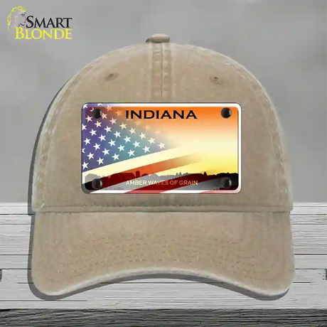 Indiana Amber Waves Plate American Flag Novelty License Plate Hat Unconstructed Cotton / Khaki