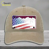 Colorado Red with American Flag Novelty License Plate Hat Unconstructed Cotton / Khaki