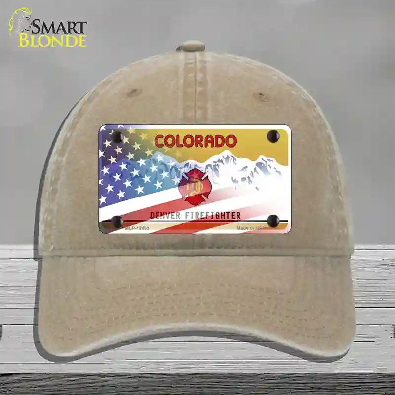 Colorado Firefighter Plate American Flag Novelty License Plate Hat Unconstructed Cotton / Khaki