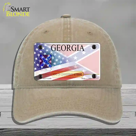 Georgia Confederate Flag American Flag Novelty License Plate Hat Unconstructed Cotton / Khaki