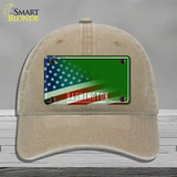 Washington Green with American Flag Novelty License Plate Hat Unconstructed Cotton / Khaki