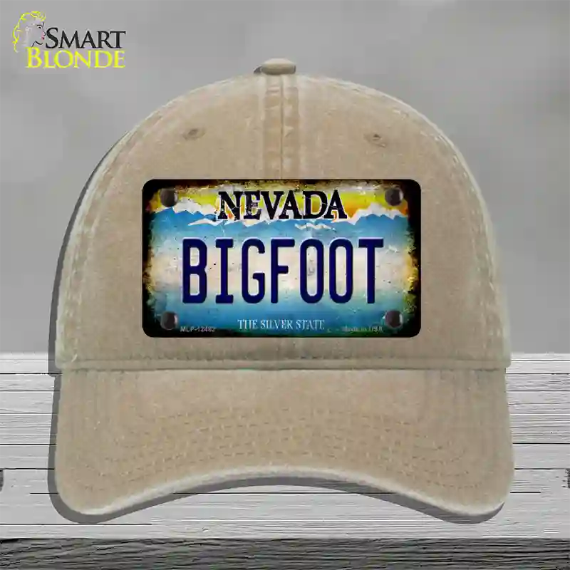 Bigfoot Nevada Novelty License Plate Hat Unconstructed Cotton / Khaki