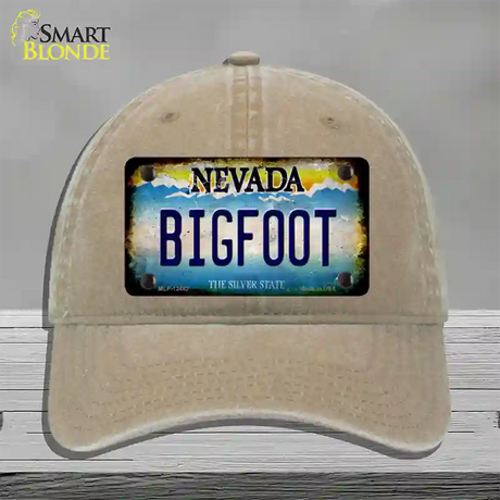 Bigfoot Nevada Novelty License Plate Hat Unconstructed Cotton / Khaki